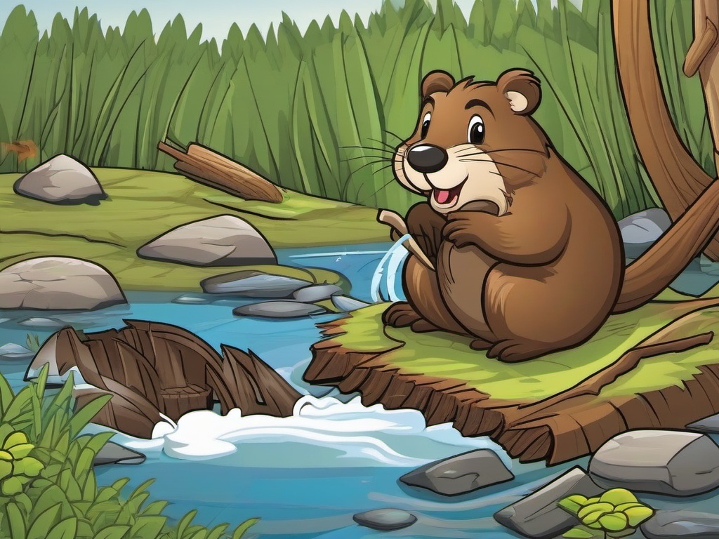 Beaver Cartoon - Cartoon of beaver building a dam  