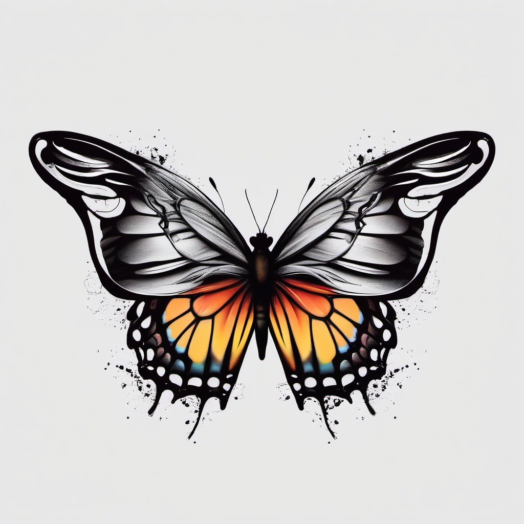 butterfly in memory tattoos  simple color tattoo, minimal, white background