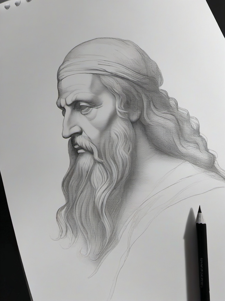 drawing of Leonardo Da Vinci drawing a human figure  minimal rough sketch scribbles,doodles,black and white