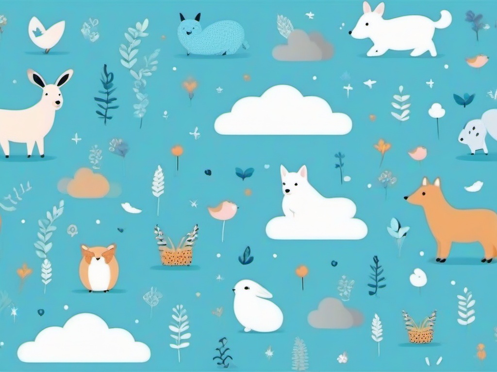 Cute Blue Background-Pale blue with tiny animal doodles and playful icons  background wallpaper