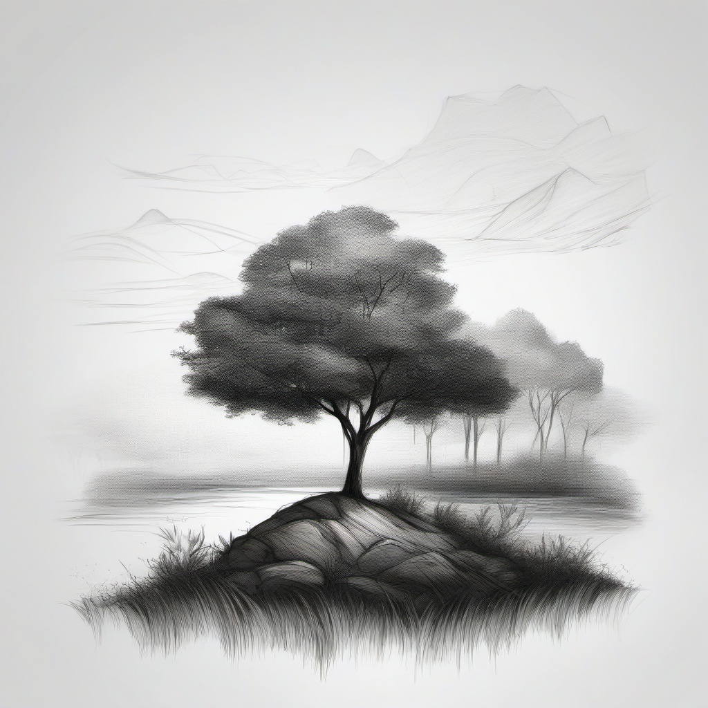 pencil sketch of nature  minimal rough sketch scribbles,doodles,black and white