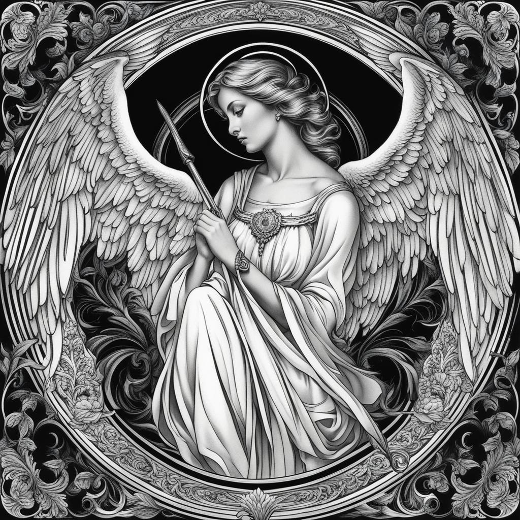 guardian angel tattoo black and white design 