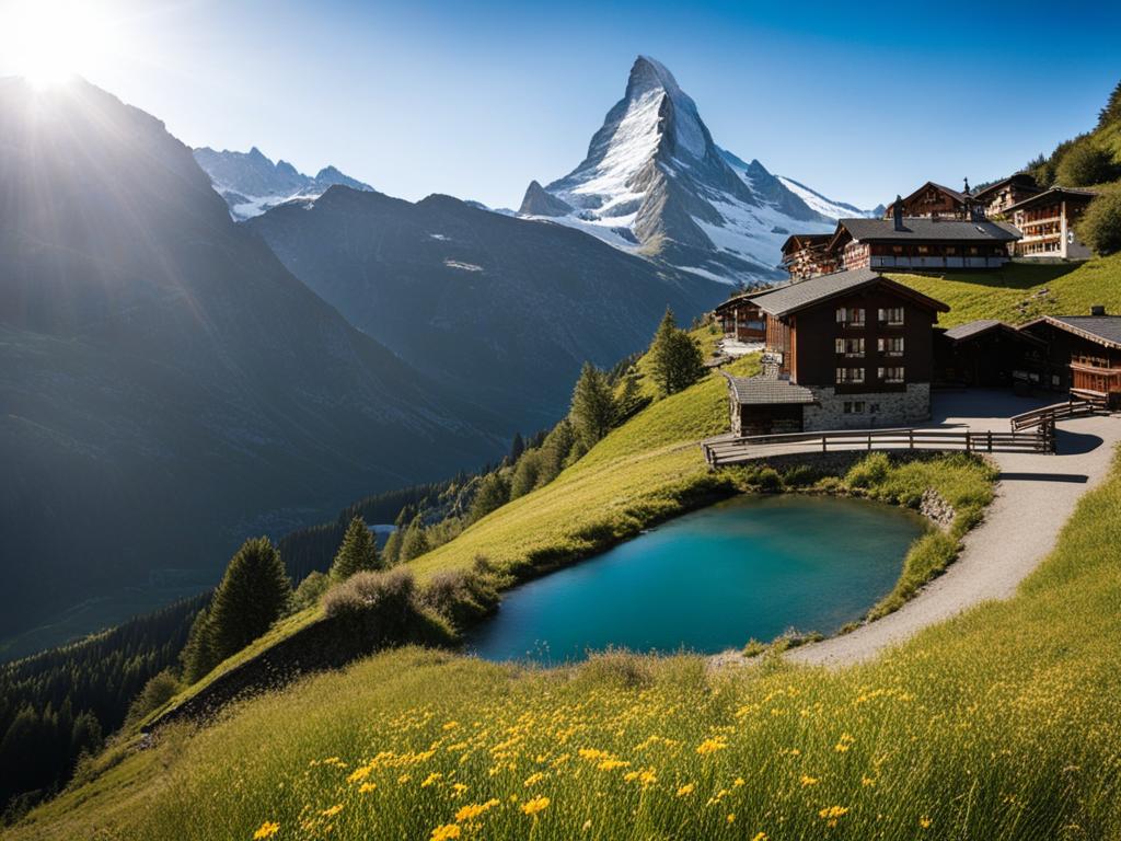 secrets of zermatt's trails - illustrate the secrets of zermatt's hiking trails, offering panoramic views of the matterhorn and swiss alps. 