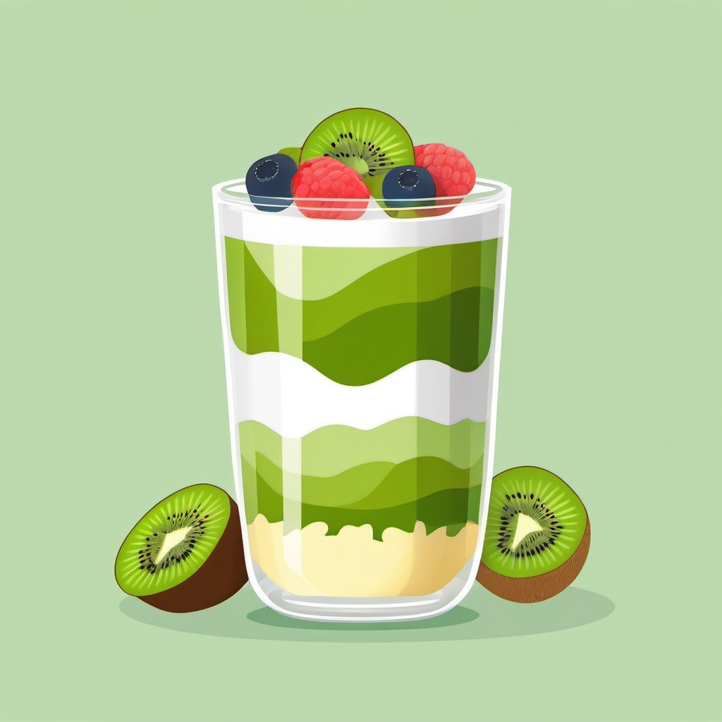 Kiwi and Yogurt Parfait Clipart - A parfait with layers of kiwi and yogurt.  color vector clipart, minimal style