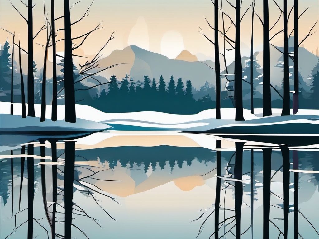 Winter Reflections clipart - Reflective water in a wintry scene, ,vector color clipart,minimal