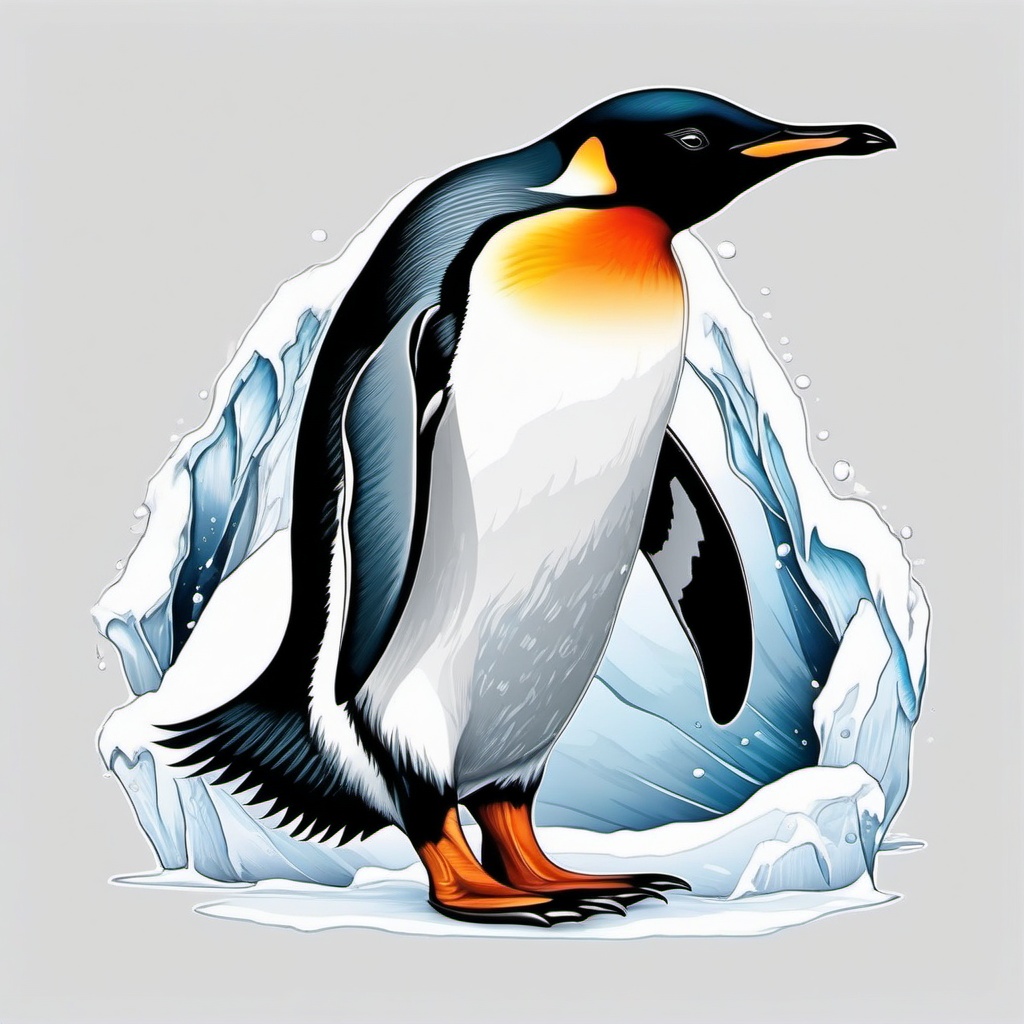 Penguin Tattoo - Penguin waddling on the icy shores of Antarctica  color tattoo design, clean white background