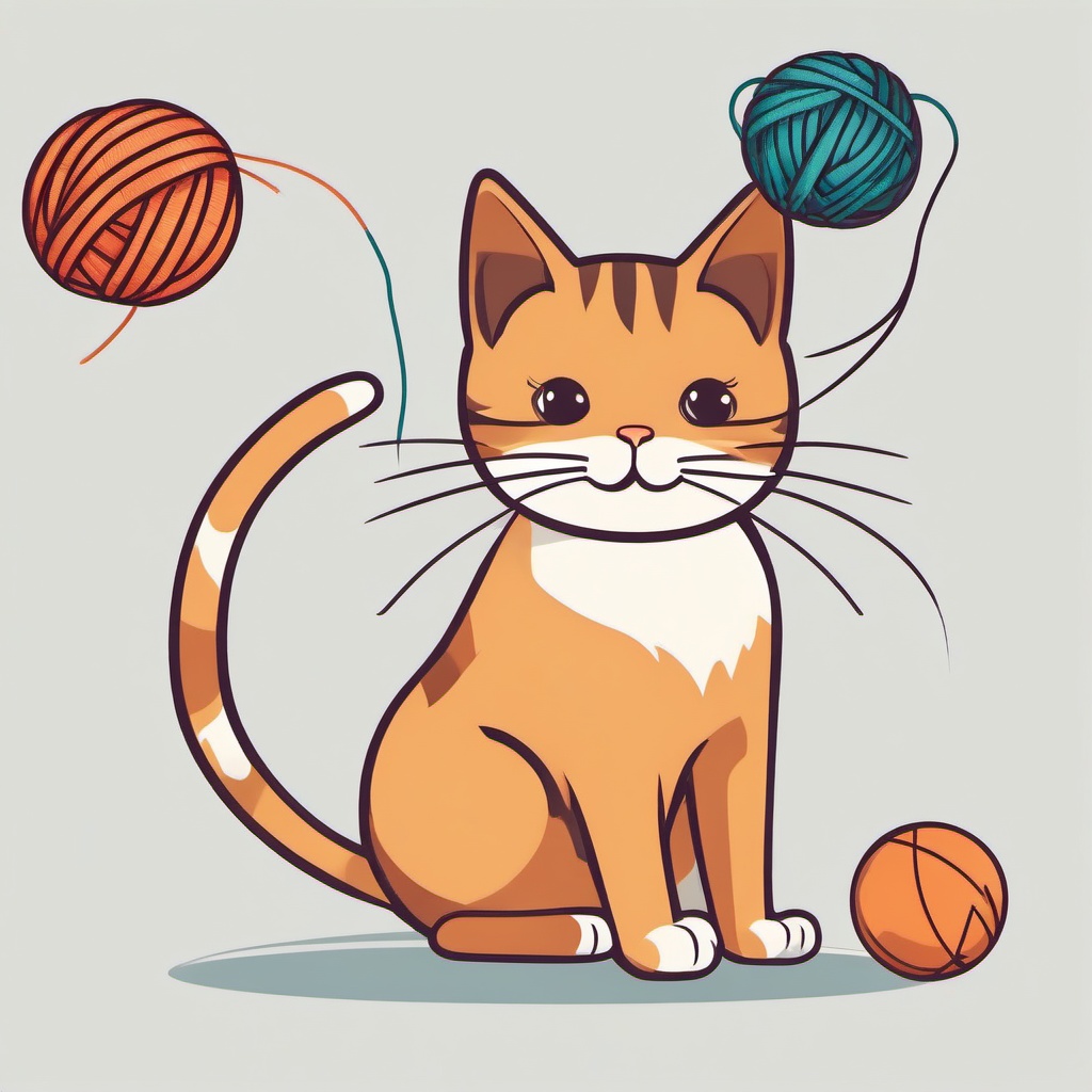 Cat Clipart - A playful feline companion chasing a ball of yarn.  color clipart, minimalist, vector art, 