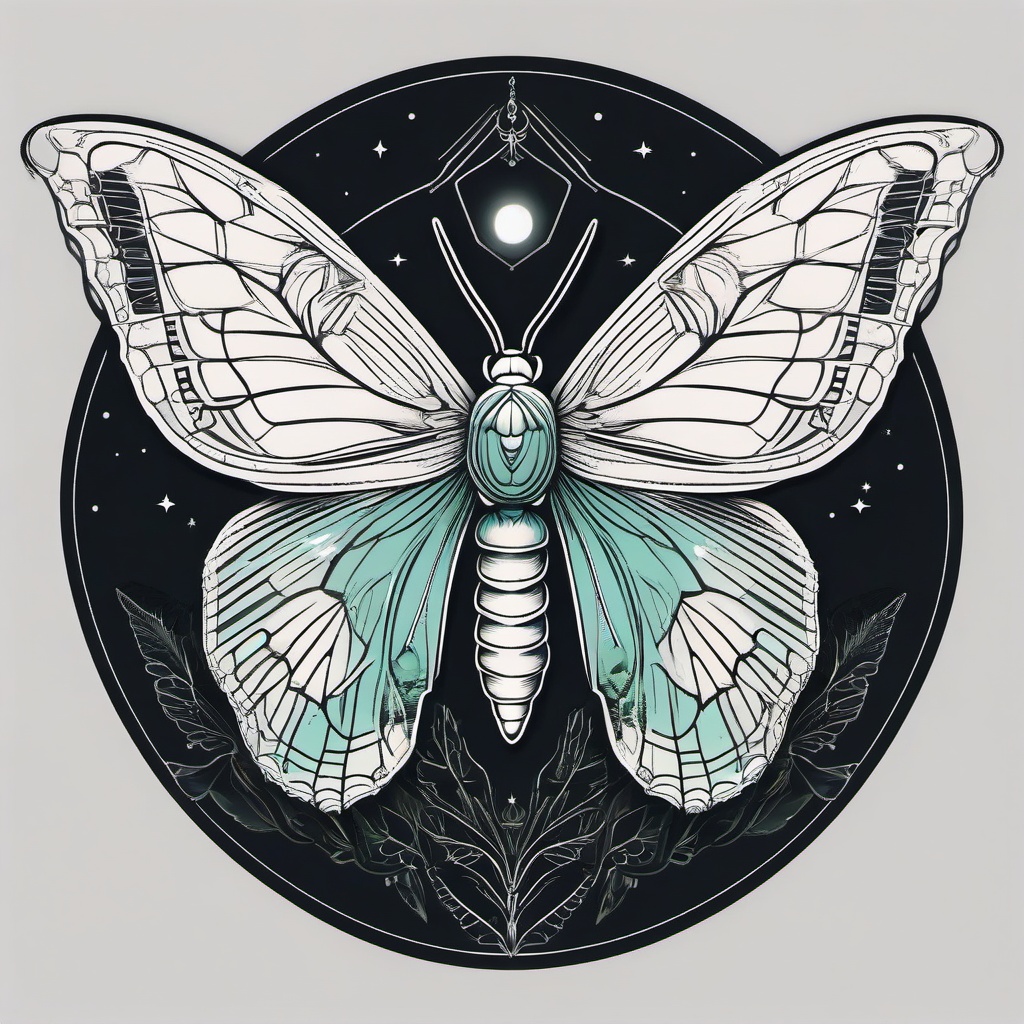 Lunar Moth Tattoo Design - Explore creative and unique designs for lunar moth tattoos, each with its artistic interpretation.  simple vector color tattoo, minimal, white background