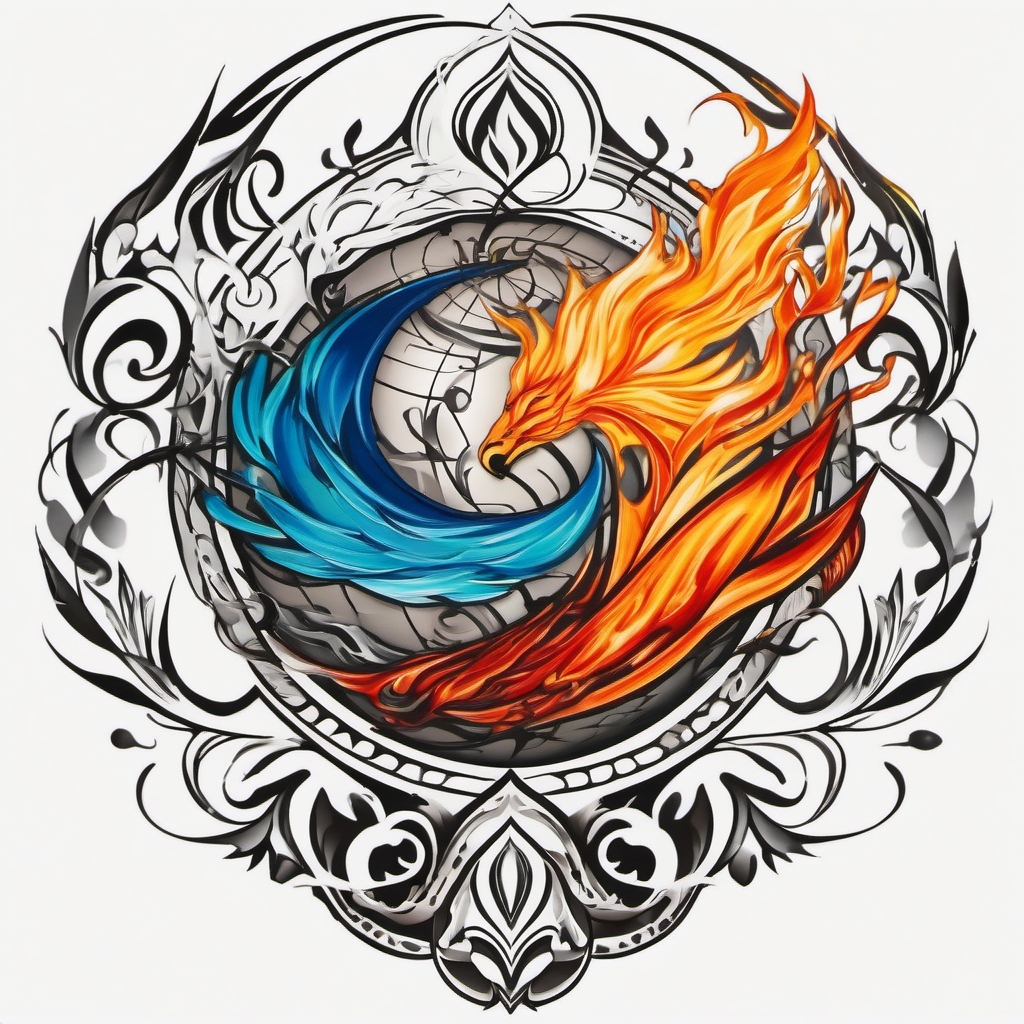 air fire water earth tattoo  simple color tattoo,white background