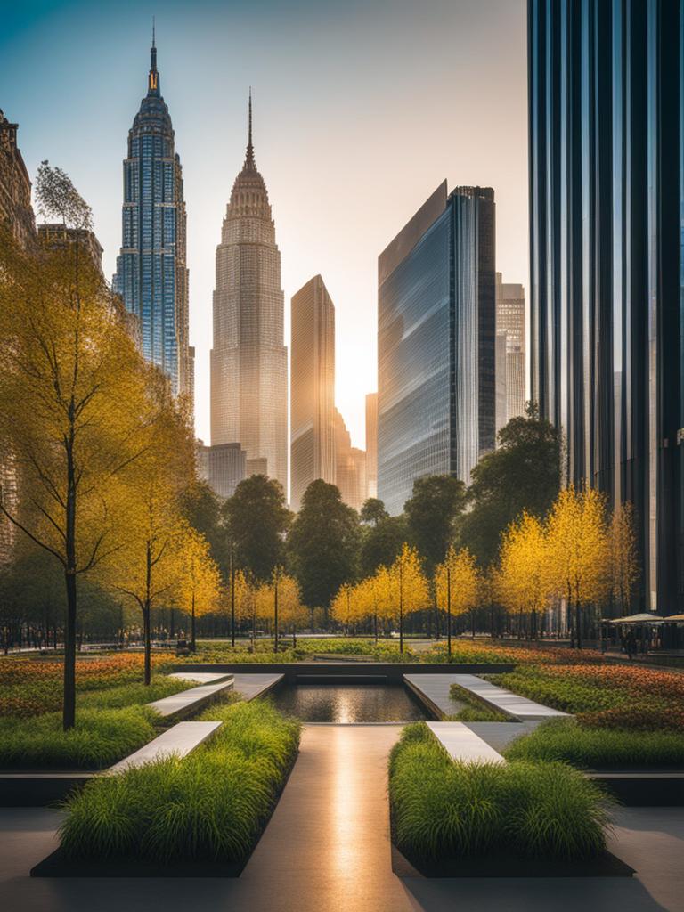 vibrant city parks beneath modern skyscrapers 