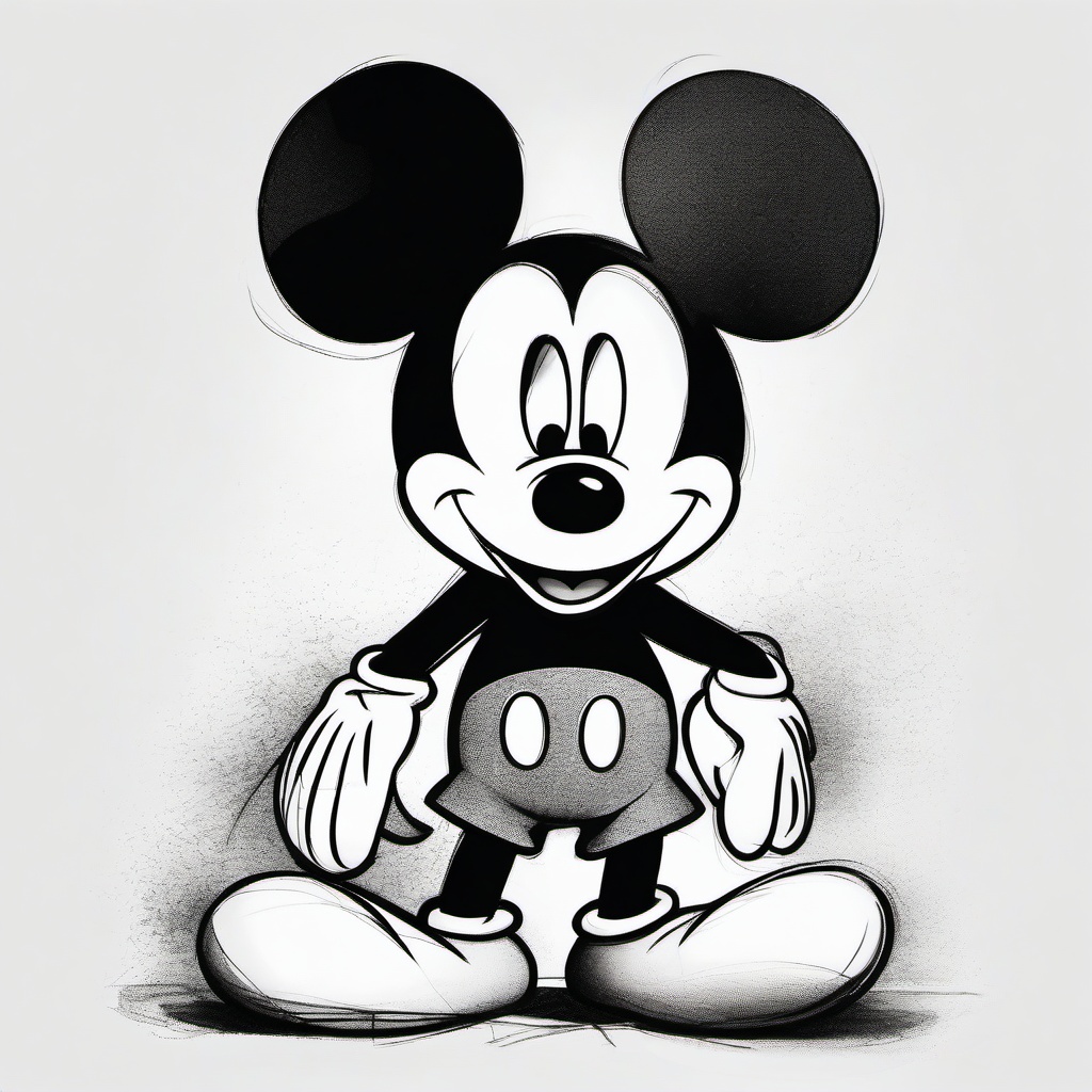 pencil sketch of mickey mouse  minimal rough sketch scribbles,doodles,black and white