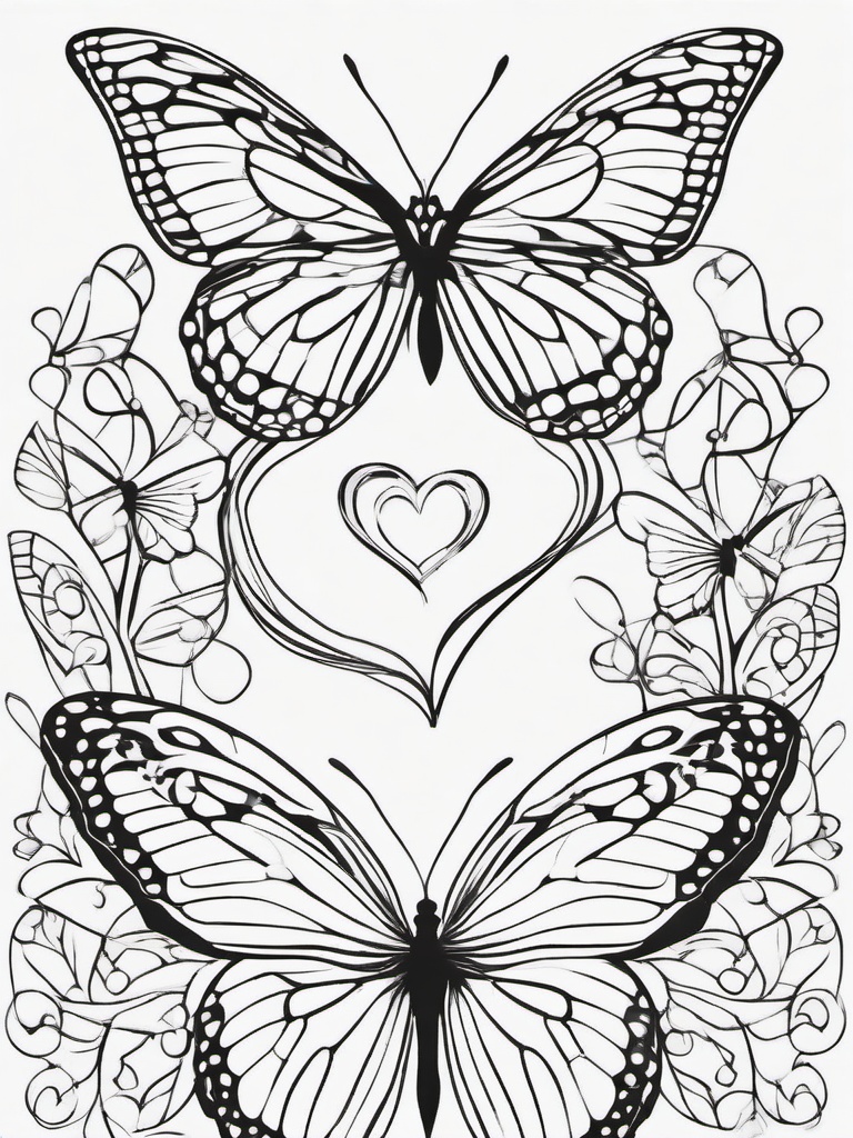 Heart and Butterfly Coloring Pages - Hearts and Butterflies Together in Beauty  minimal black outline printable sheet, coloring page