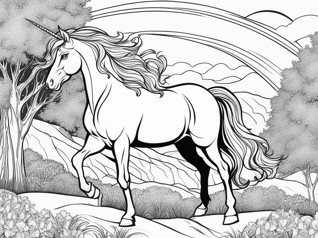 unicorn coloring pages - resonant unicorn singing a haunting melody that awakens dormant enchantments in an ancient castle. 