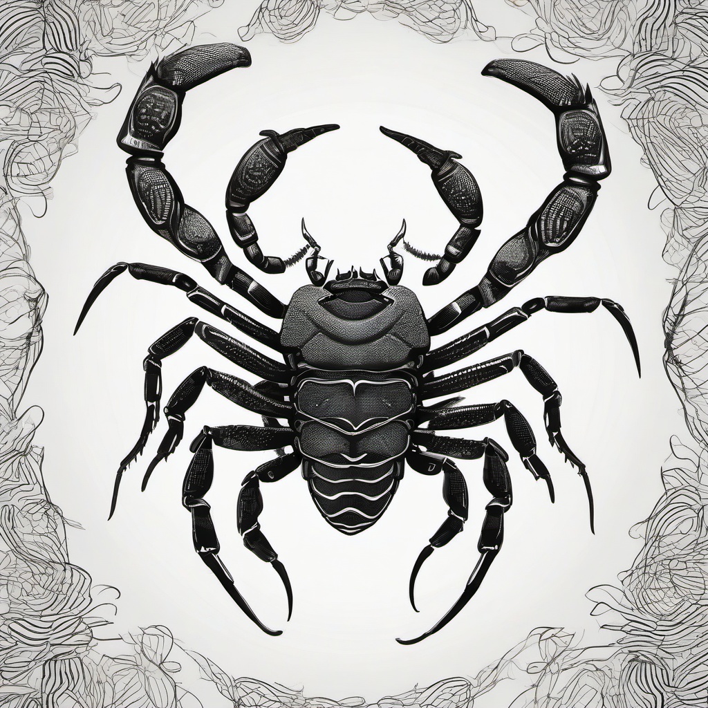 drawing of a scorpion with a unique pattern  minimal rough sketch scribbles,doodles,black and white