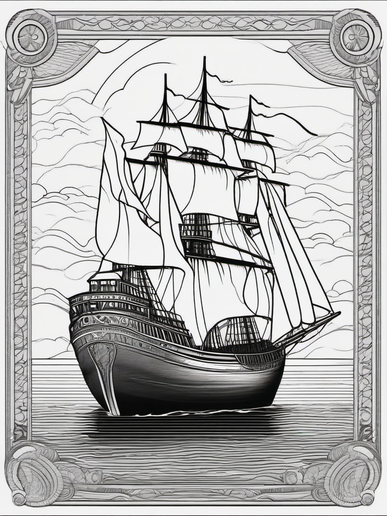 Ghost Ship Coloring Pages - Haunted Vessel Sailing the Foggy Sea  minimal black outline printable sheet, coloring page