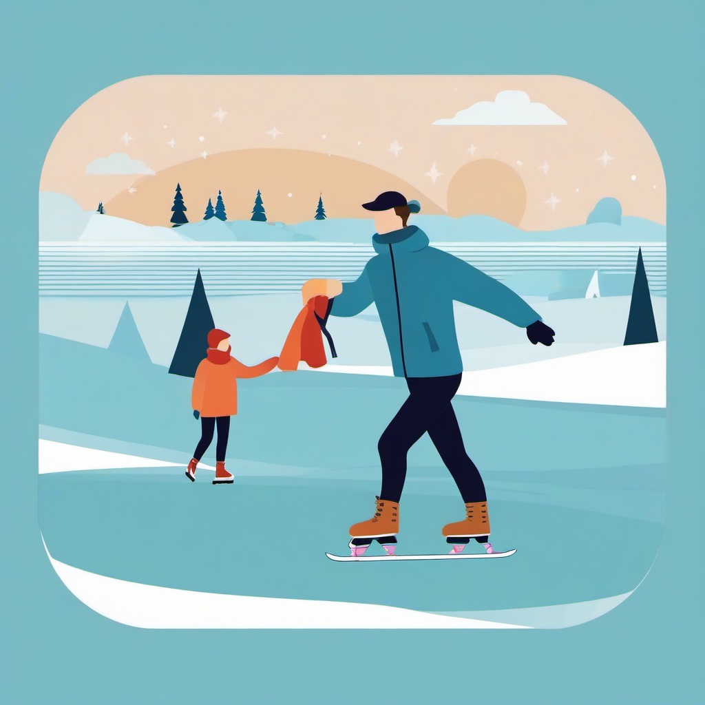 January clipart - person ice skating on a frozen lake in January  color,minimalist,vector clipart