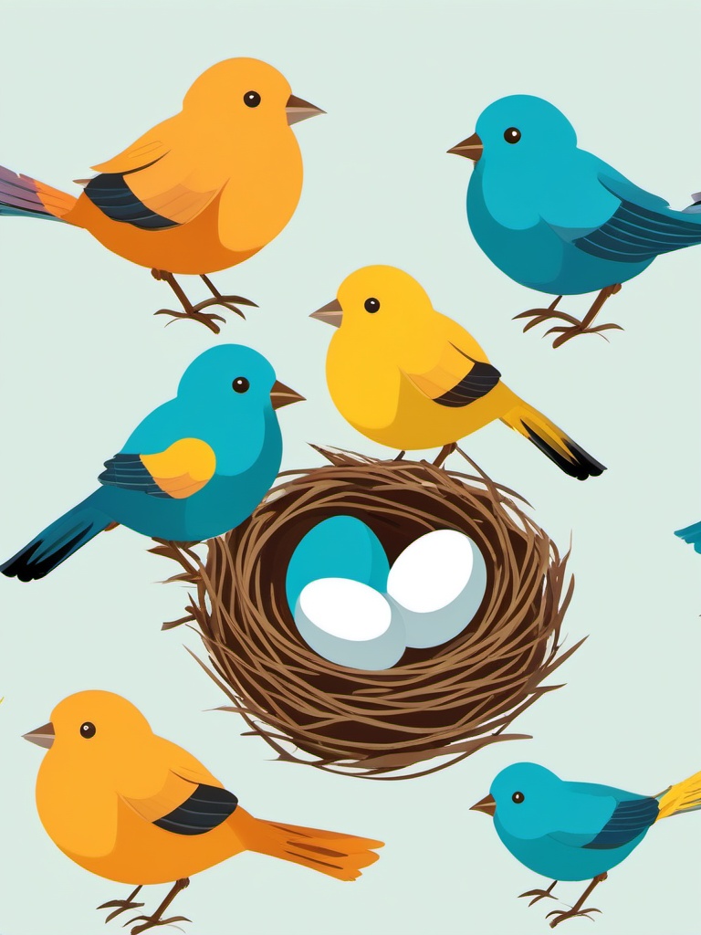 Springtime Bird's Nest clipart - Bird's nest full of eggs, ,vector color clipart,minimal