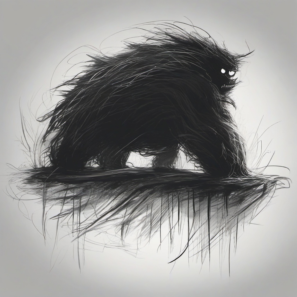 drawing of a monster lurking in the shadows  minimal rough sketch scribbles,doodles,black and white