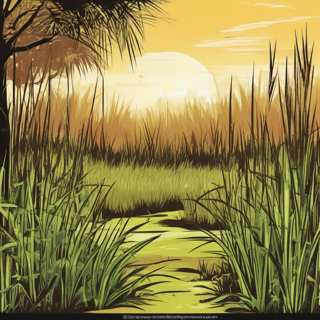 a backyard with tall grass   , vector illustration, clipart