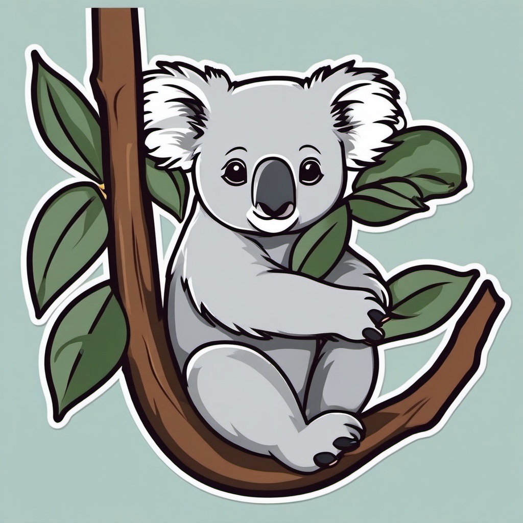 Australian Koala Sticker - A sleepy Australian koala in a eucalyptus tree, ,vector color sticker art,minimal