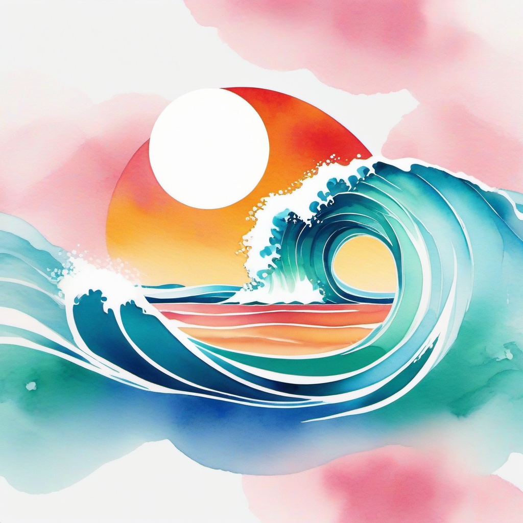 Water Color Wave Tattoo - Embrace artistic vibrancy with a watercolor-inspired wave-themed tattoo.  simple vector color tattoo,minimal,white background