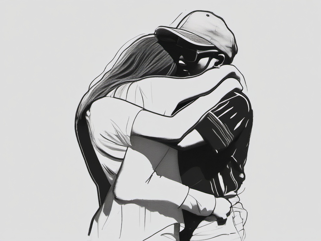 drawing of friends hugging  minimal rough sketch scribbles,doodles,black and white