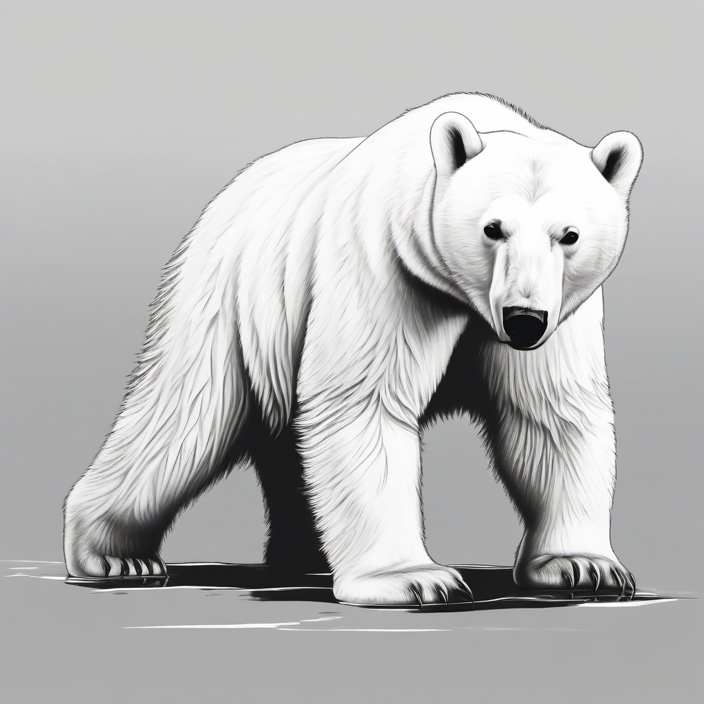 drawing of a polar bear on ice  minimal rough sketch scribbles,doodles,black and white