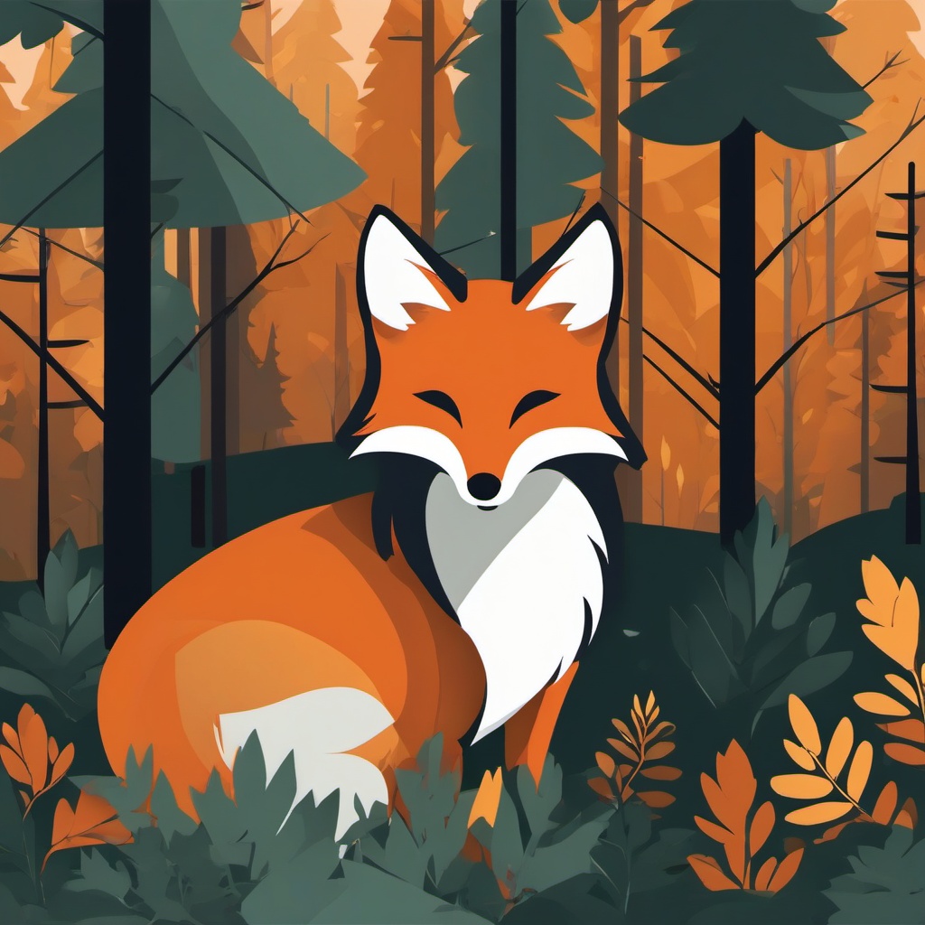 Fox Clipart - Fox sneaking through the forest with a cunning smile , minimal, 2d