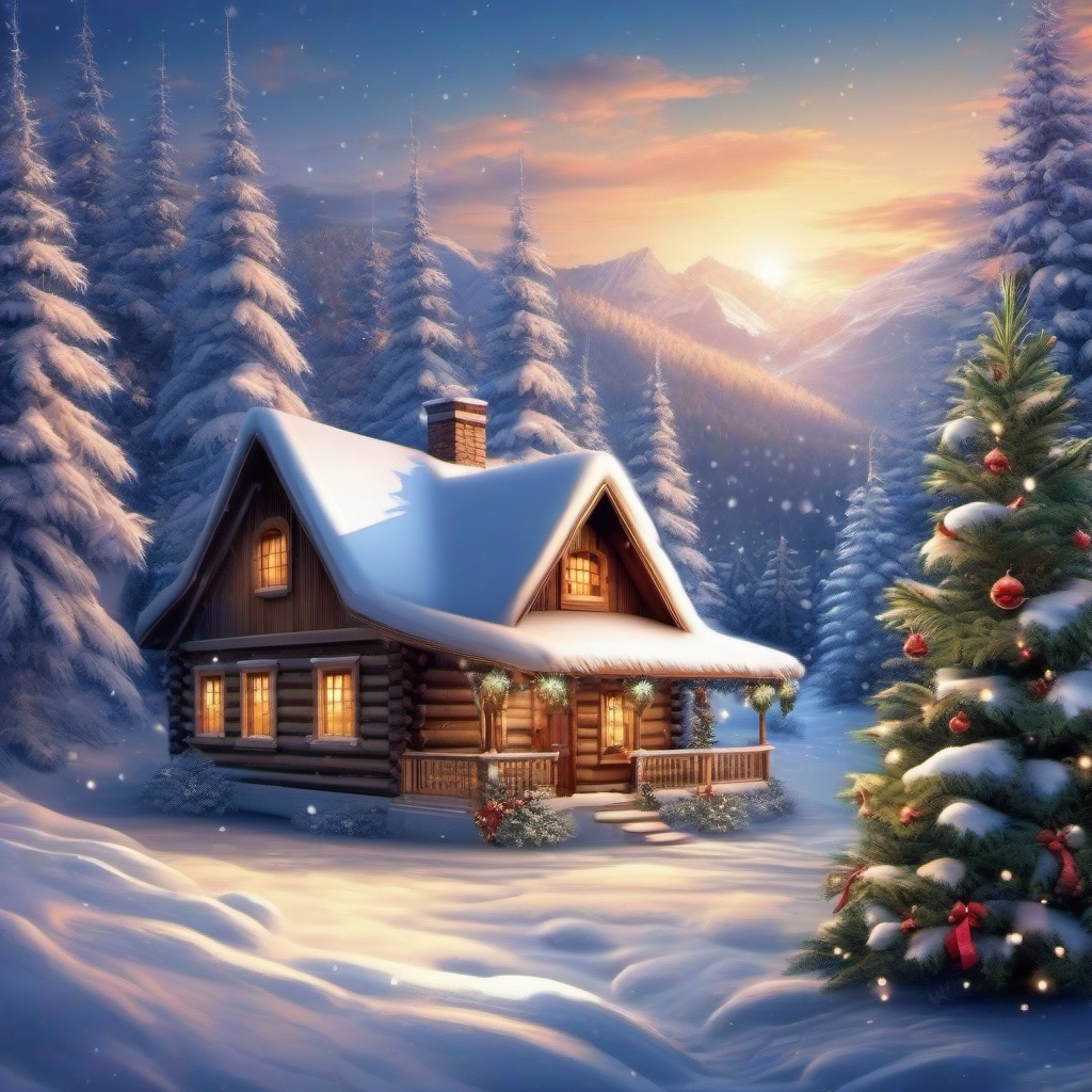 Christmas Scenery Wallpaper Cozy Cabin Retreats in a Winter Wonderland Setting  intricate patterns, colors, wallpaper style