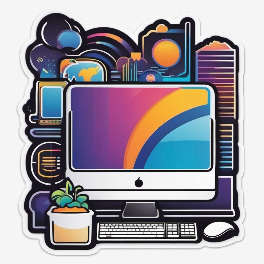 Computer Sticker - Navigating the digital world with the sleek and modern computer, , sticker vector art, minimalist design