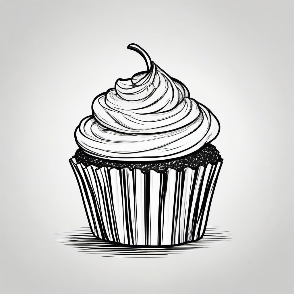 drawing of a cartoon cupcake  minimal rough sketch scribbles,doodles,black and white