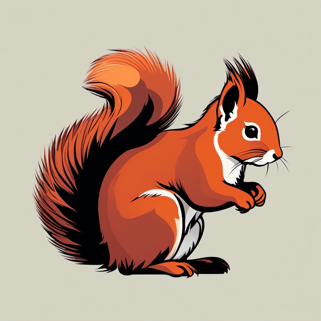 Red Squirrel Clip Art - Red squirrel with a fluffy tail,  color vector clipart, minimal style