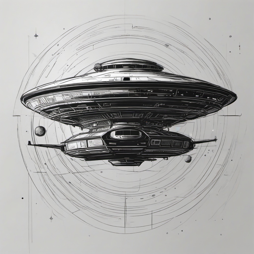 drawing of an alien spaceship  minimal rough sketch scribbles,doodles,black and white