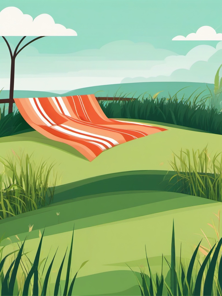 Grass clipart - grass surrounding a cozy picnic blanket  color,minimalist,vector clipart