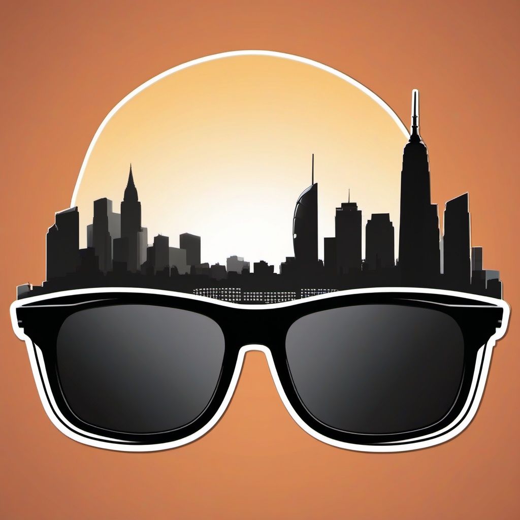 Sunglasses and City Skyline Sticker - Sunglasses with a city skyline reflecting, ,vector color sticker art,minimal