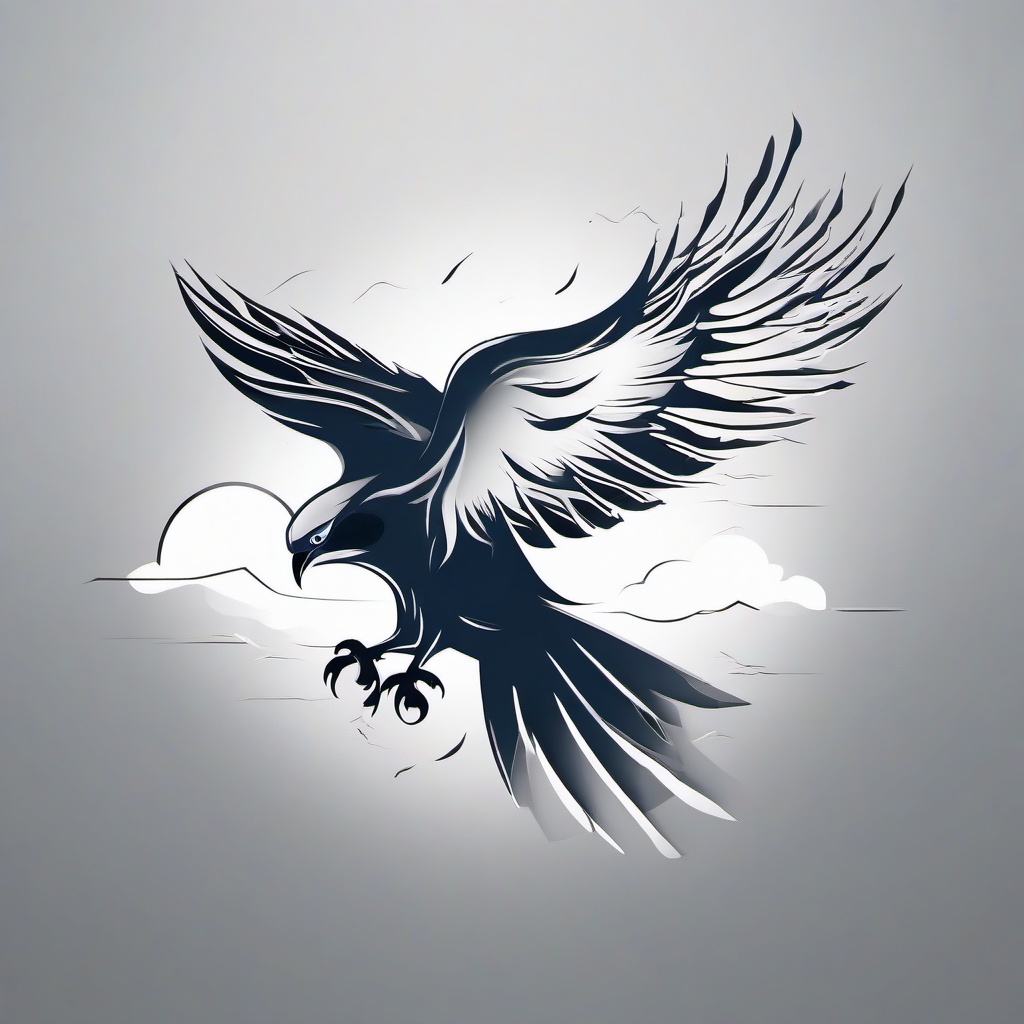 Thunder Bird Tattoo - Thunderbird in stormy sky  minimalist tattoo design, white background