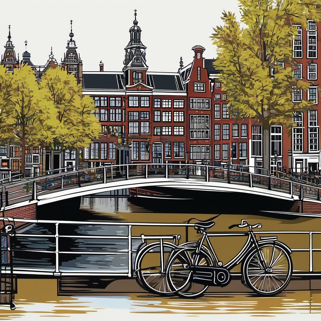 Amsterdam clipart - Rijksmuseum and Amsterdam canals, ,color clipart vector style