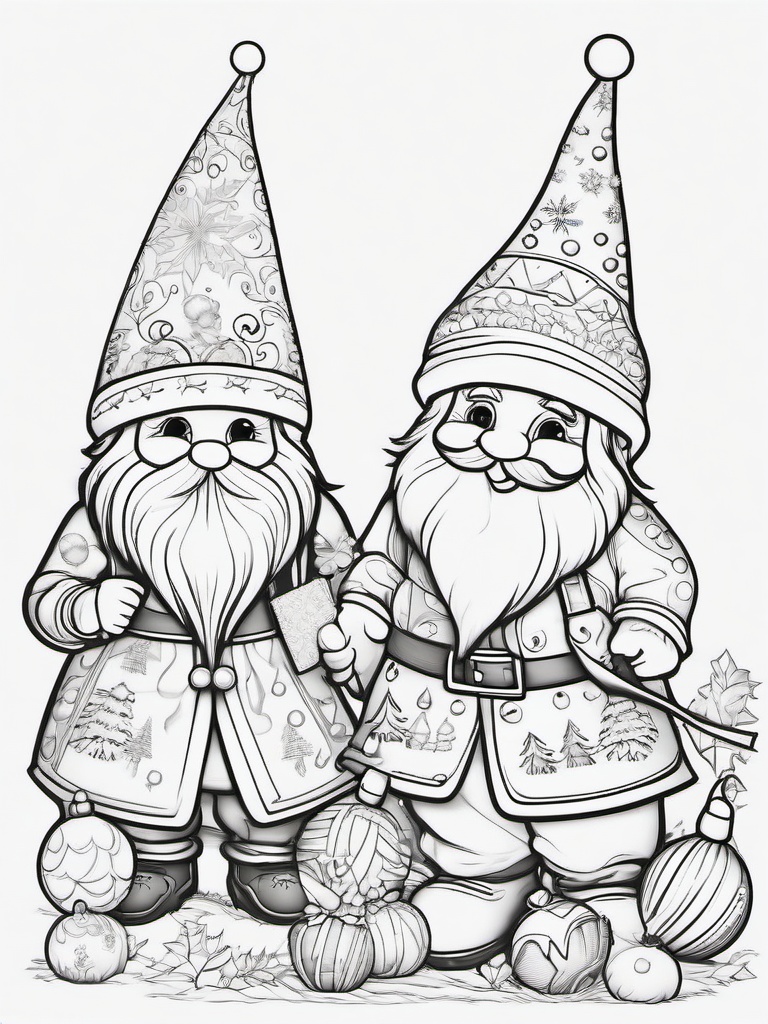 Christmas Gnomes Coloring Pages - Whimsical Characters Spreading Holiday Cheer  minimal black outline printable sheet, coloring page