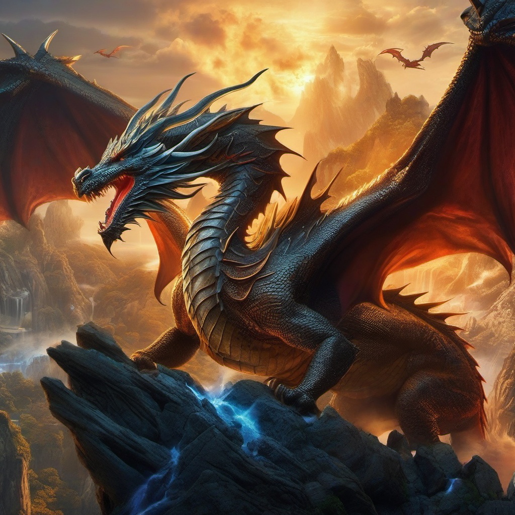 Dragon Wallpapers - Epic Dragon Battle in a Fantasy World  wallpaper style, intricate details, patterns, splash art, light colors