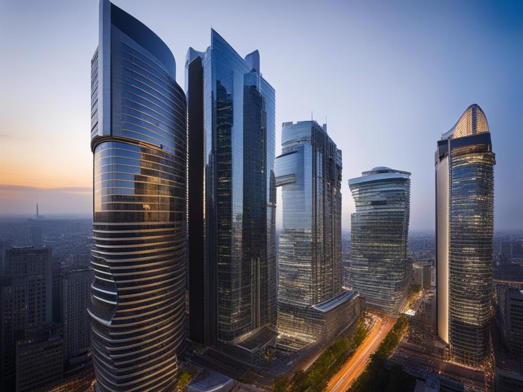 modernist skyscrapers, with innovative designs, define urban landscapes worldwide. 