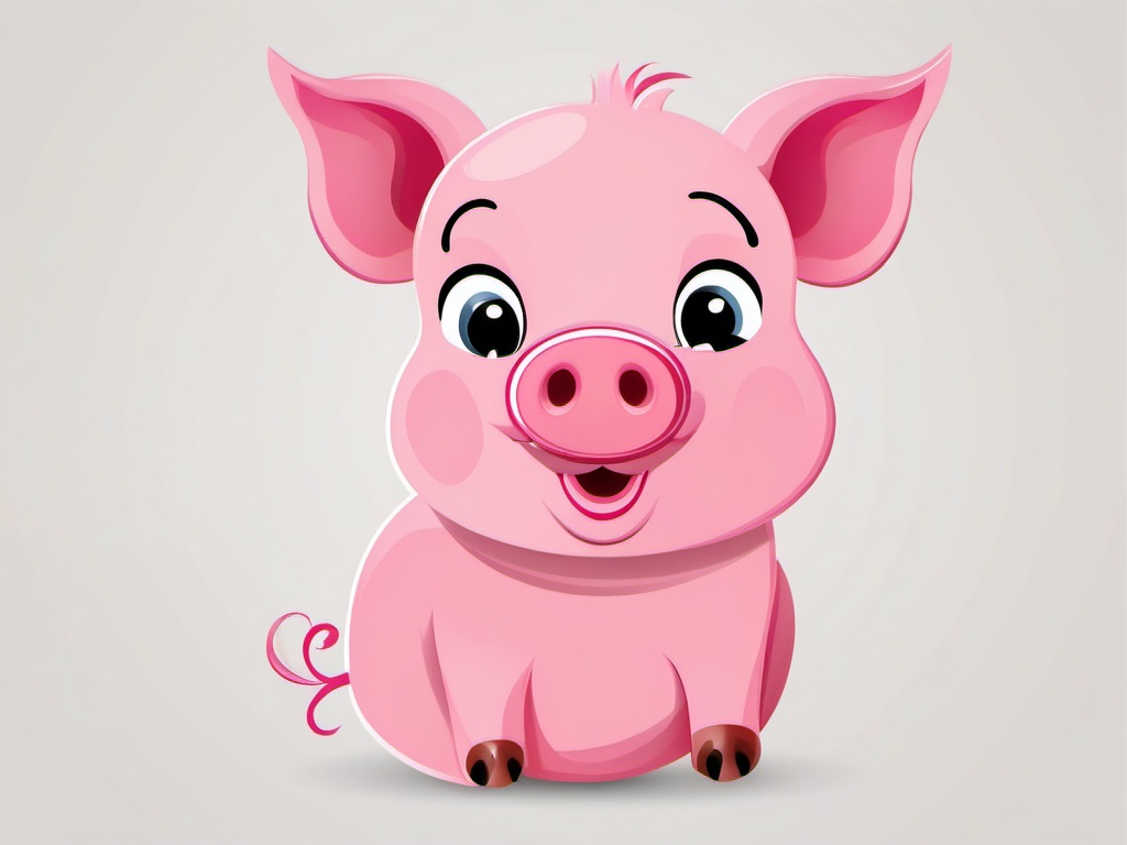 Pig clipart - Adorable pink pig with a curly tail, ,vector color clipart,minimal