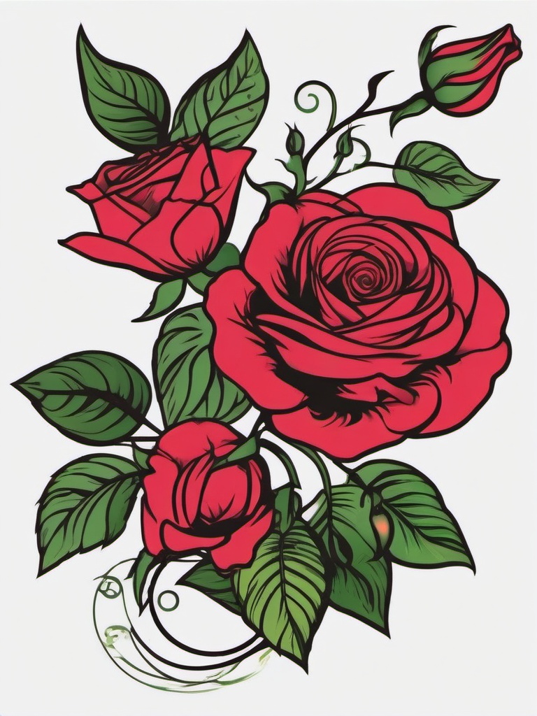 rose vine tattoo design  simple vector color tattoo