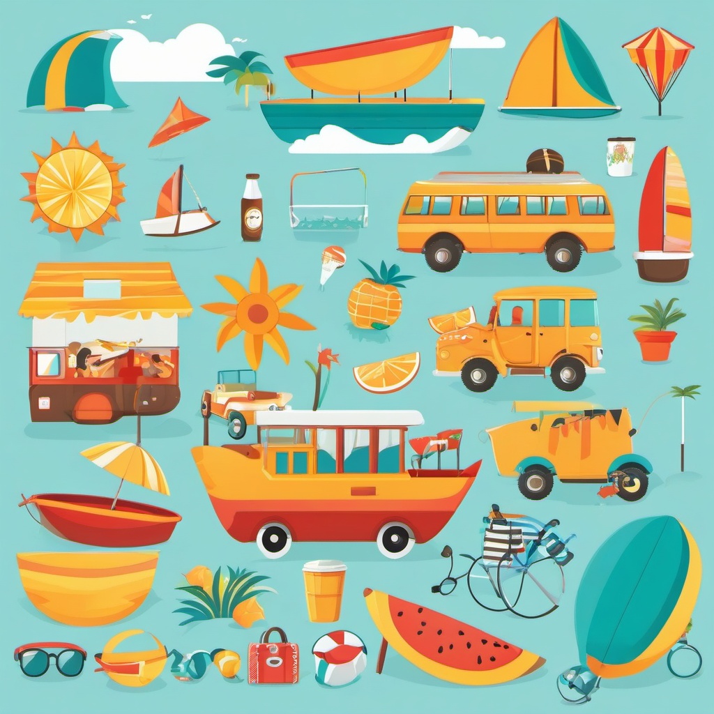 Summer Fun and Adventure clipart - Enjoying fun and adventure, ,vector color clipart,minimal