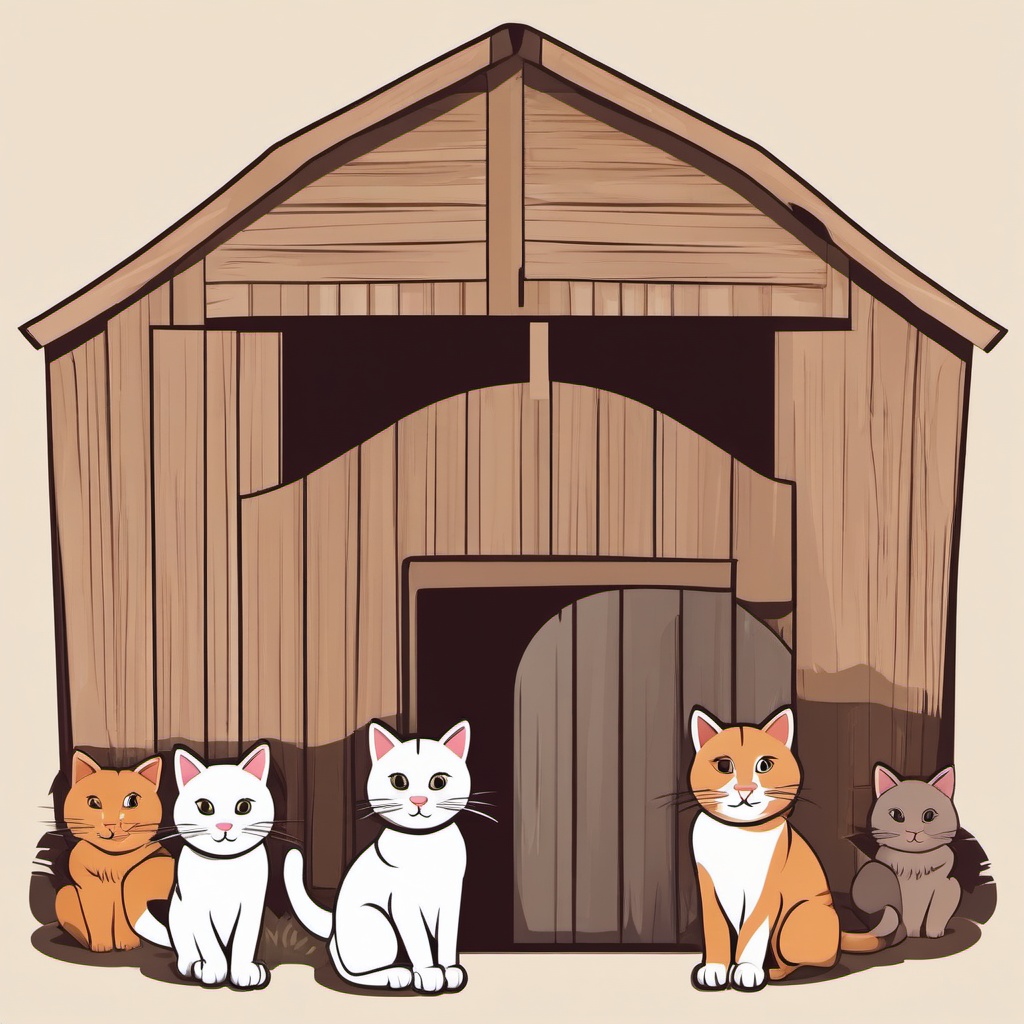 Cat Family clipart - Barn cat with her kittens, ,vector color clipart,minimal