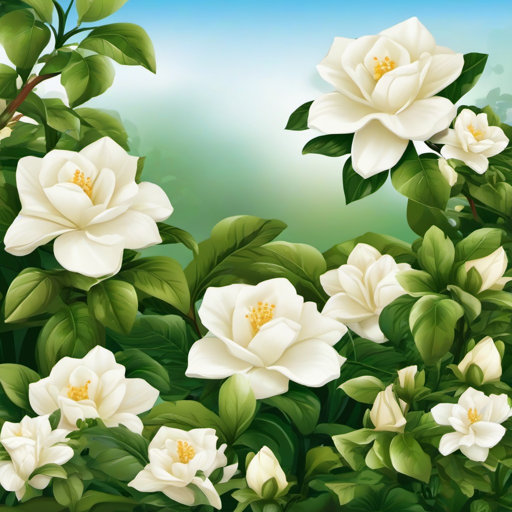 Garden clipart - garden with gardenia flowers  clipart