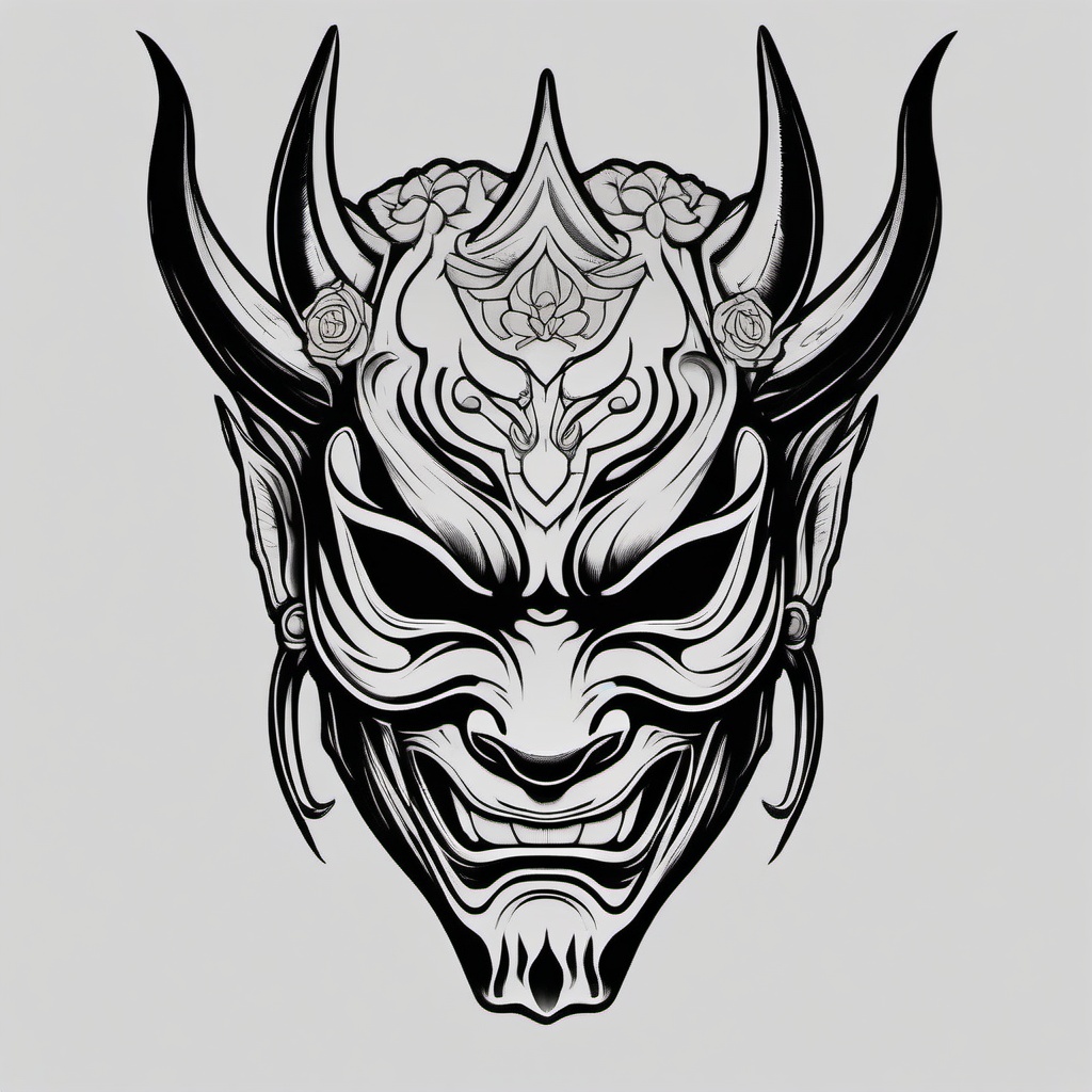 hannya mask tattoo design black and grey  simple color tattoo,white background,minimal