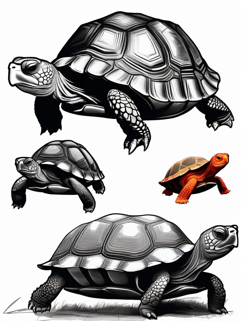 drawing of a red-footed tortoise  minimal rough sketch scribbles,doodles,black and white