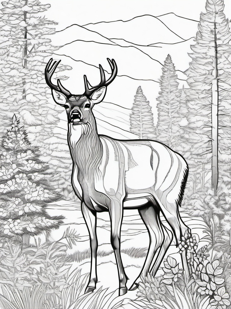 Deer Coloring Page - Graceful Forest Grazer  black outline printable coloring page