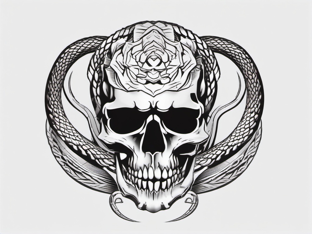 Tattoo Skull Snake - Tattoo featuring a skull and snake motif.  simple vector tattoo,minimalist,white background