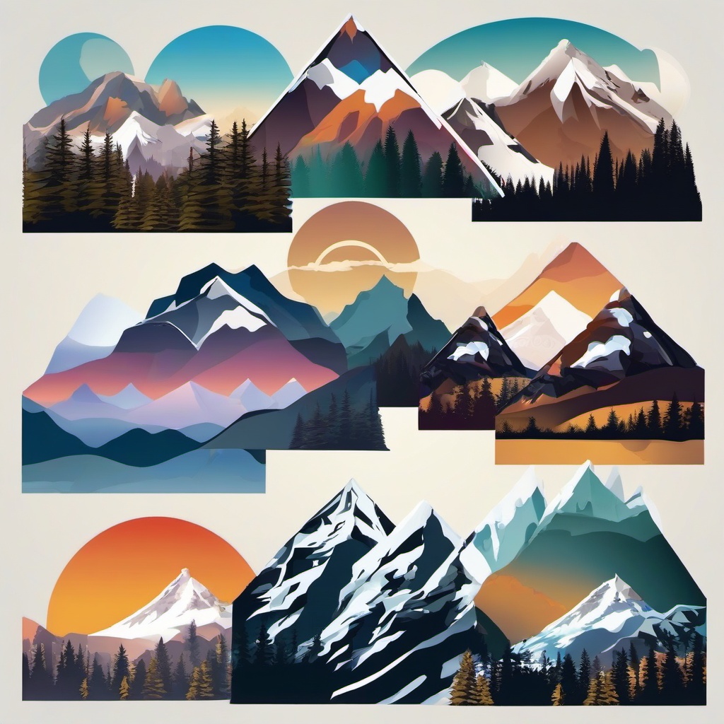 Mountain clipart - mountain range with snow-capped peaks  